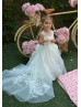 Ivory Lace Tulle Stunning Flower Girl Dress With Detachable Train